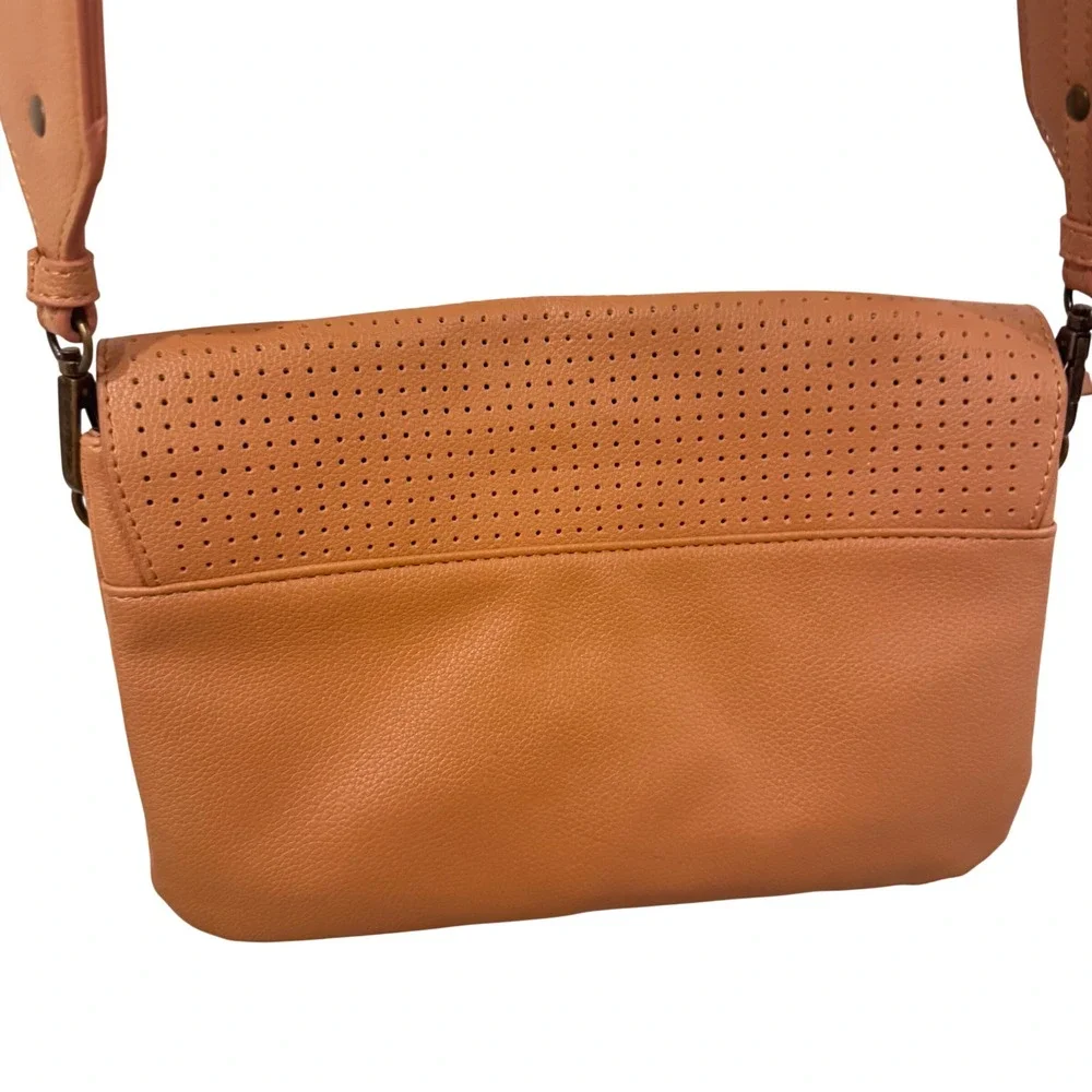 Disney Flair Collection Perforated Crossbody Tan Mickey Mouse Accent Wide Strap‎